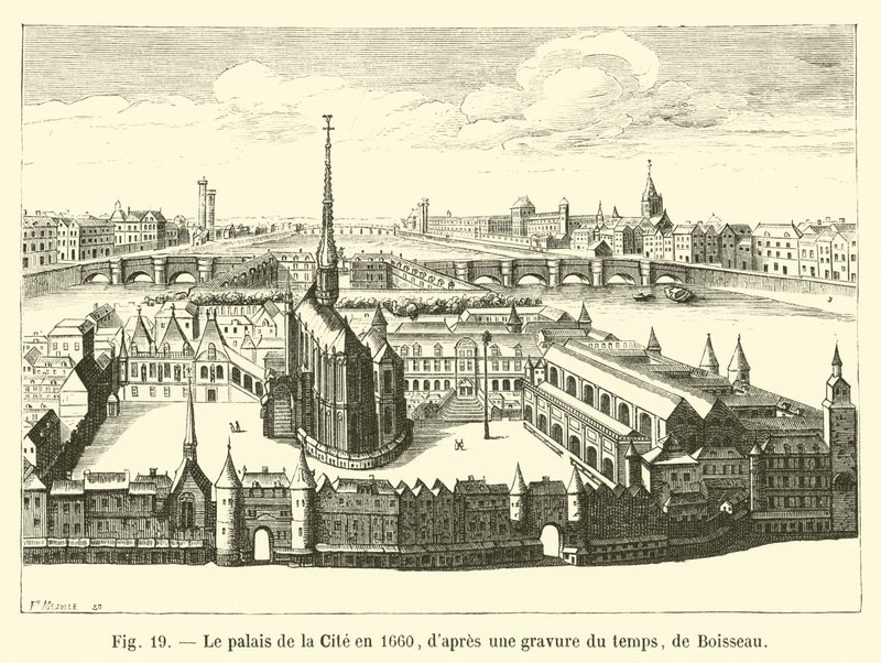 Pałac miejski w 1660 r., z ryciny z tamtych czasów, autorstwa Boisseau autorstwa French School