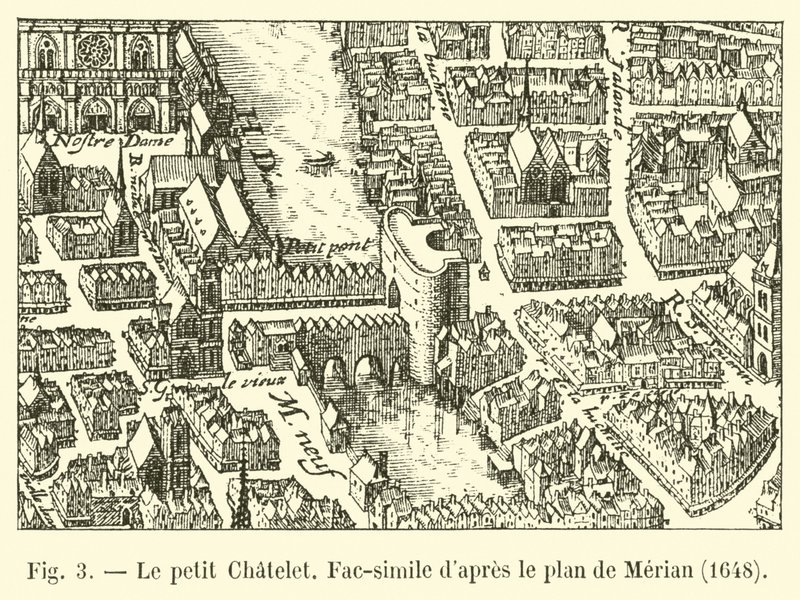 Le petit Chatelet, Facsimile z planu Meriana, 1648 autorstwa French School