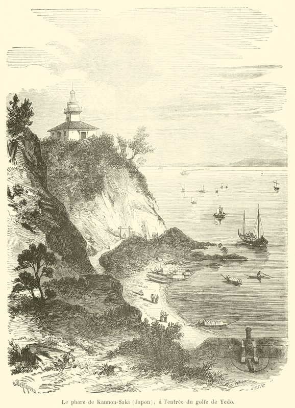 Latarnia morska Kannon-Saki (Japonia), przy wejściu do Zatoki Yedo (rycina) autorstwa French School