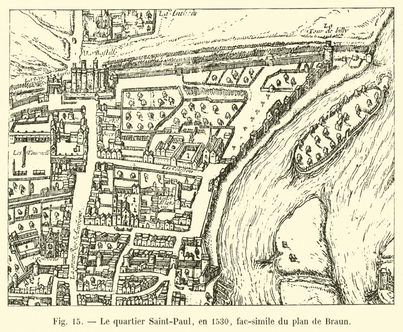 Dzielnica Saint-Paul, 1530, faksymile planu Brauna autorstwa French School