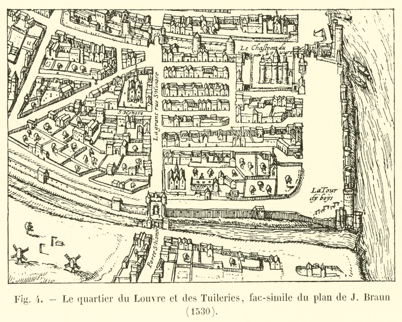 Dzielnica Luwru i Tuileries, faksymile planu J Brauna, 1530 autorstwa French School
