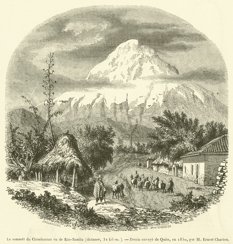 Szczyt Chimborazo widziany z Rio-Bamba, odległość 32 kilometry (rycina) autorstwa French School