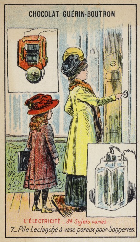Komórka Leclanche do dzwonków do drzwi (chromolitho) autorstwa French School