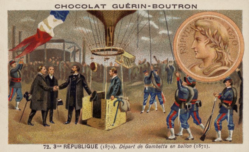 Leon Gambetta ucieka balonem z oblężenia Paryża autorstwa French School