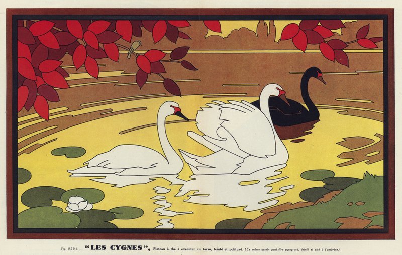 Les Cygnes, łabędzie (kolorowa litografia) autorstwa French School