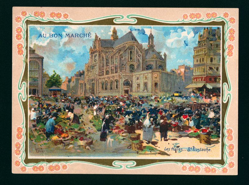 Les Halles i kościół św. Eustachego, Paryż (chromolitografia) autorstwa French School