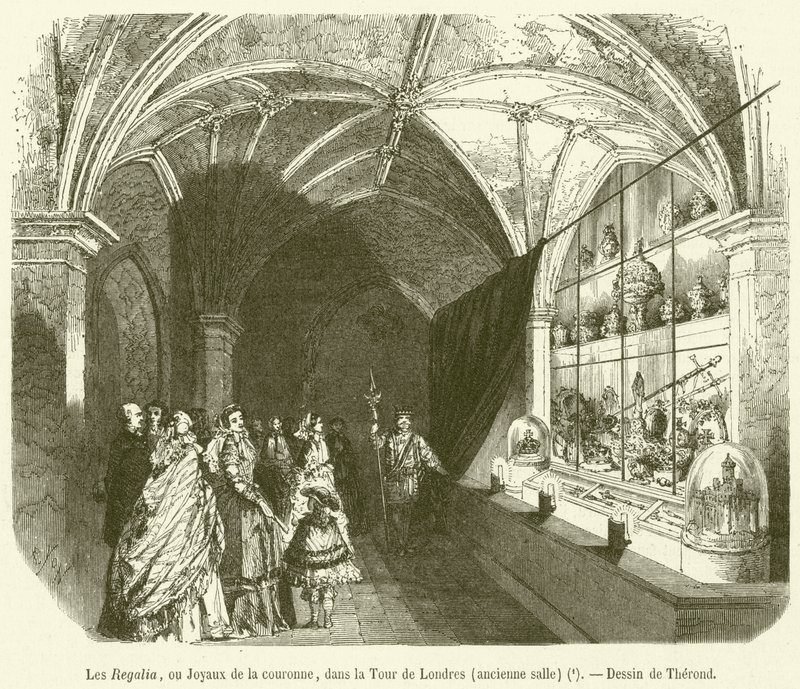 Regalia lub klejnoty koronne w Tower of London, Old Hall (rycina) autorstwa French School