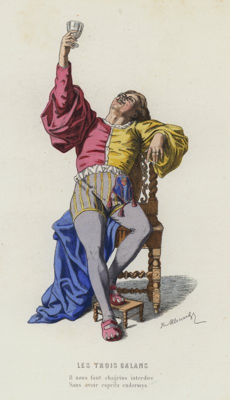 Trzy Galany (kolorowy grawerunek) autorstwa French School