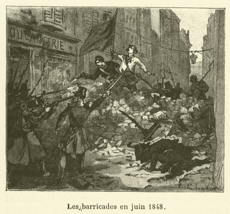 Barykady w czerwcu 1848 r. (rycina) autorstwa French School