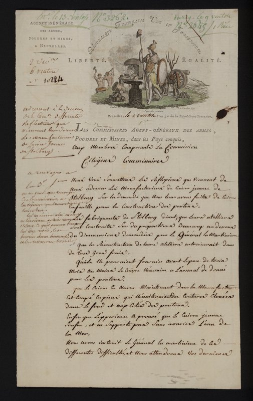List z Agence Generale des Armes, Poudres et Mines, Bruksela, po aneksji południowych Holandii przez Francję autorstwa French School