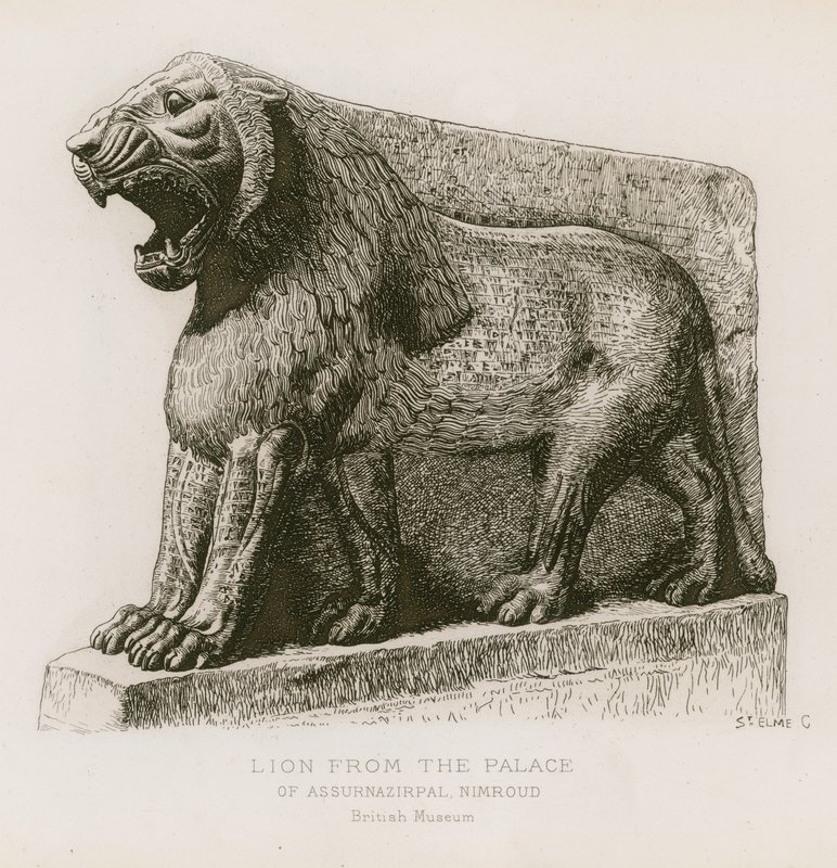Lew z pałacu Aszurnasirpal, Nimrud, British Museum autorstwa French School