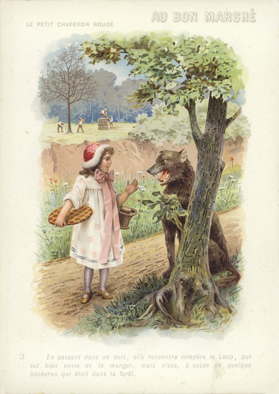 Czerwony Kapturek rozmawia z Wilkiem autorstwa French School