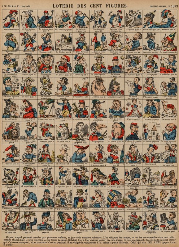 Loteria stu figurek (kolorowy grawer) autorstwa French School