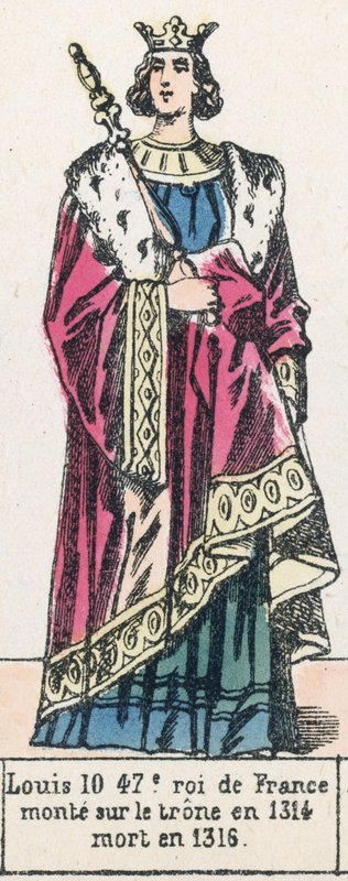 Ludwik 10, 47 król Francji, wstąpił na tron ​​1314, zmarł 1316 (kolorowa rycina) autorstwa French School