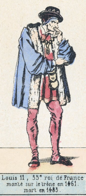 Ludwik 11, 55 król Francji, wstąpił na tron ​​w 1461, zmarł w 1483 (kolorowa rycina) autorstwa French School