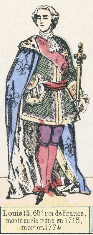 Ludwik 15, 66 król Francji, wstąpił na tron ​​1715, zmarł w 1774 (kolorowa rycina) autorstwa French School