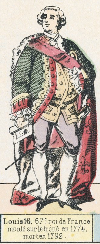 Ludwik 16, 67 król Francji, wstąpił na tron ​​1774, zmarł w 1792 (kolorowa rycina) autorstwa French School