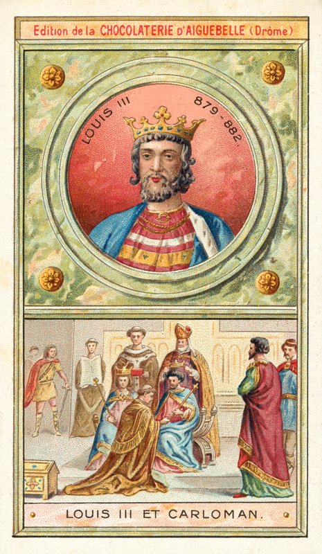 Ludwik III i jego młodszy brat Karolman II, współkrólowie Francji, IX w. (chromolitho) autorstwa French School