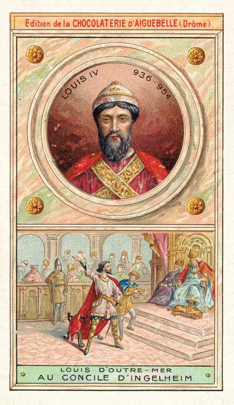 Ludwik IV Francji na soborze w Ingelheim, 948 (chromolitho) autorstwa French School
