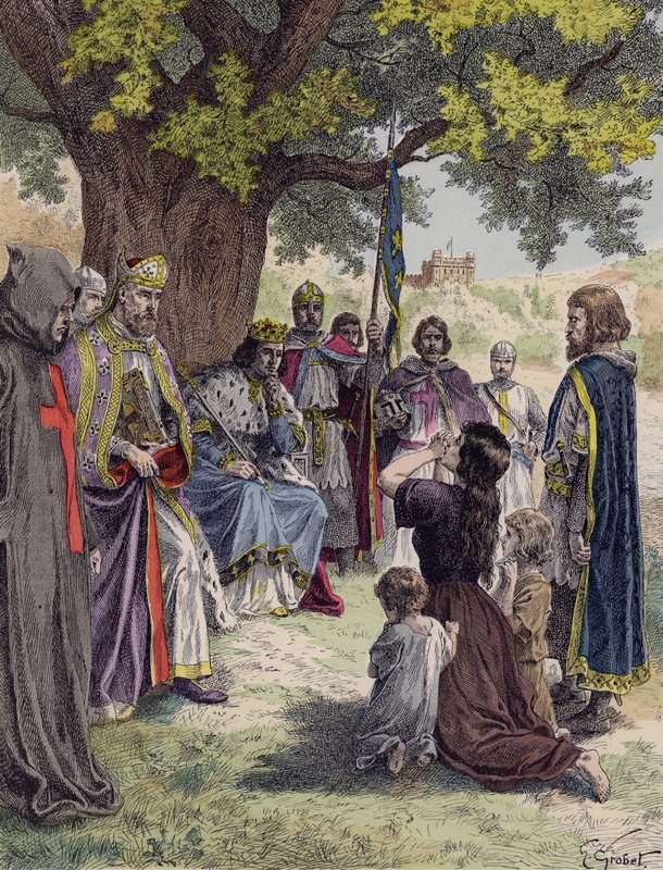 Ludwik IX wymierzający sprawiedliwość pod dębem w Vincennes autorstwa French School