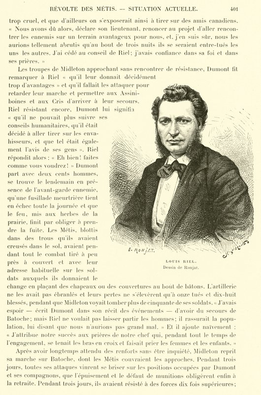 Louis Riel, kanadyjski polityk i przywódca ludu Metis z kanadyjskich prerii autorstwa French School