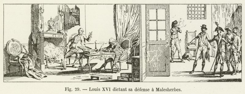 Ludwik XVI dyktuje swoją obronę Malesherbes autorstwa French School