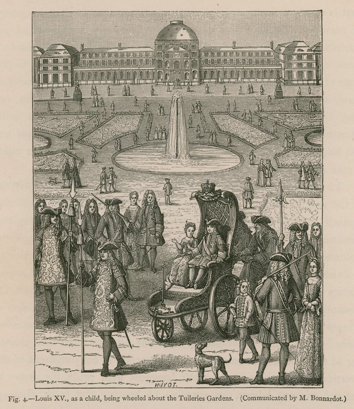 Ludwik XV jako dziecko poruszał się po ogrodach Tuileries autorstwa French School