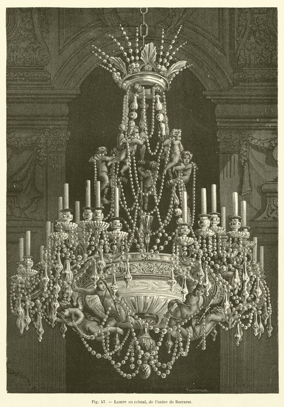 Żyrandol kryształowy, z fabryki Baccarat (grawerowanie) autorstwa French School