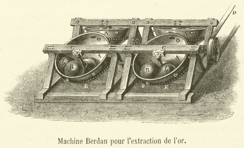 Maszyna Berdan do wydobycia złota (grawerowanie) autorstwa French School