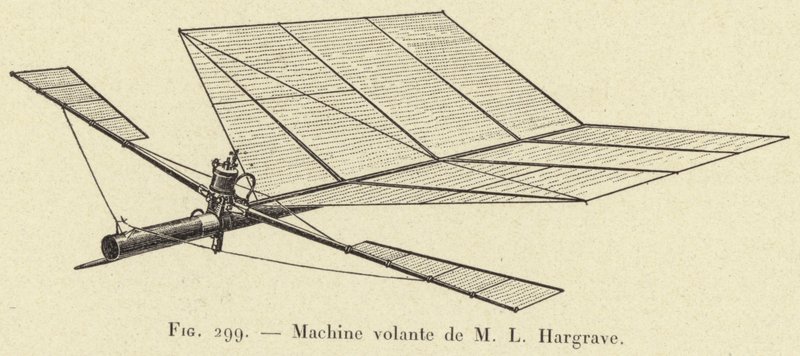 Latająca maszyna firmy M L Hargrave (grawerunek) autorstwa French School