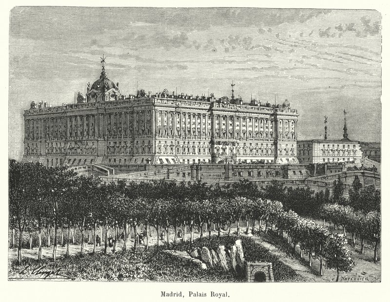 Madryt, Palais Royal (grawerowanie) autorstwa French School