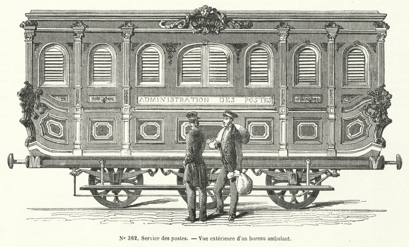 Wagon pocztowy na kolejach francuskich (grawerowanie) autorstwa French School