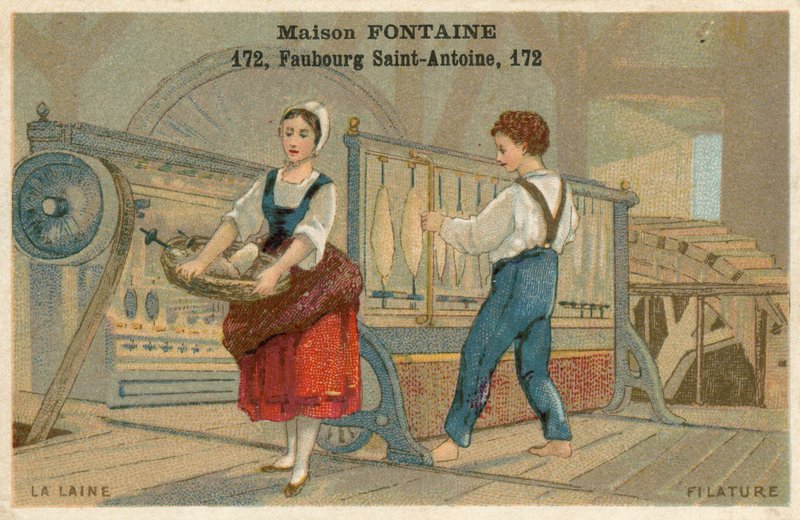 Karta handlowa Maison Fontaine, przędzenie wełny autorstwa French School