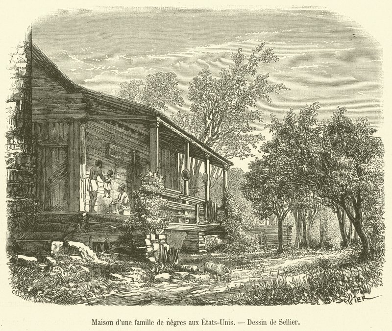 Dom czarnej rodziny w Stanach Zjednoczonych (grawerunek) autorstwa French School