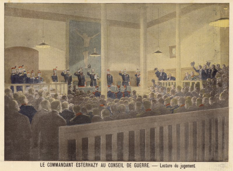 Major Esterhazy przed sądem wojskowym autorstwa French School