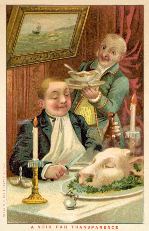 Mężczyzna je obiad (chromolitho) autorstwa French School