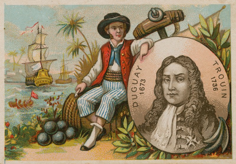 Mężczyzna w Brazylii trzymający portret Duguay-Trouin autorstwa French School