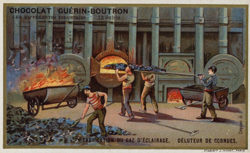 Produkcja gazu do oświetlenia. Usuwanie koksu z retort (chromolitho) autorstwa French School