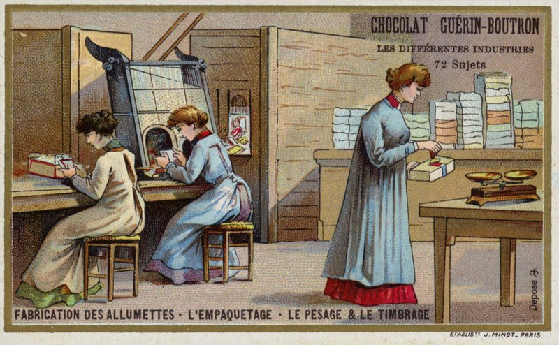 Zapałki produkcyjne. Pakowanie, ważenie i stemplowanie (chromolitho) autorstwa French School