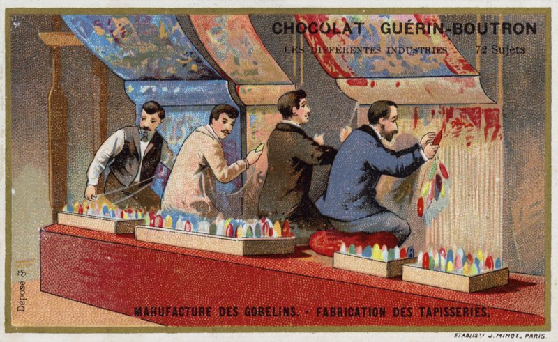 Produkcja gobelinów w Manufakturze Gobelinów (chromolitho) autorstwa French School