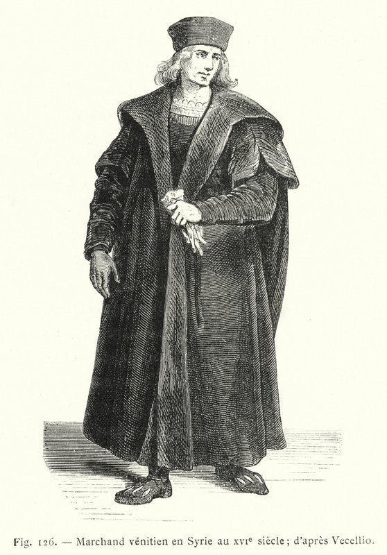 kupiec wenecki w Syrii w XVI wieku; po Vecellio (grawerowanie) autorstwa French School