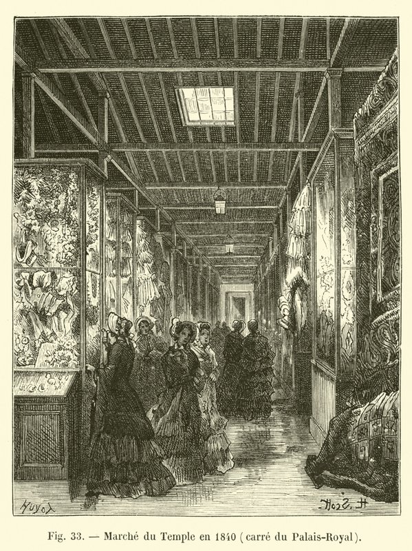 Marche du Temple w 1840 r., plac Palais-Royal autorstwa French School