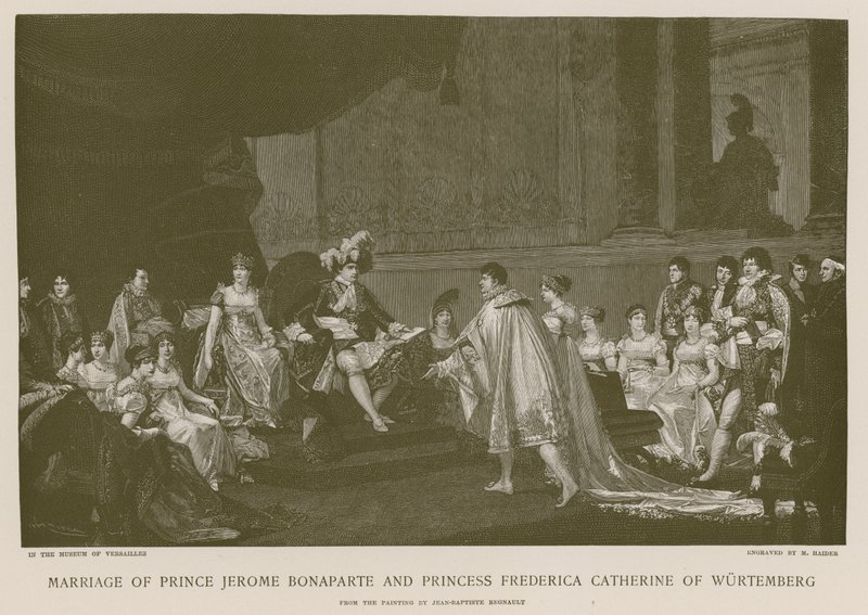 Małżeństwo księcia Hieronima Bonaparte i księżniczki Fryderyki Katarzyny Wirtembergii autorstwa French School