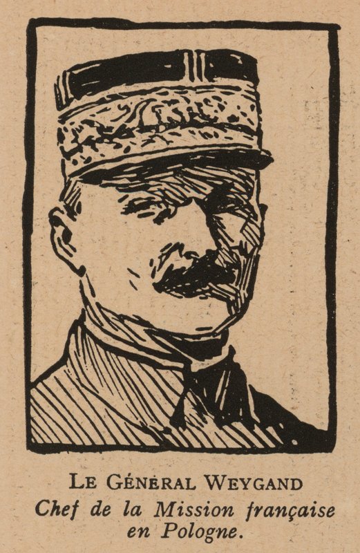 Maxime Weygand, francuski generał i członek Misji Międzysojuszniczej wysłanej w celu wsparcia II Rzeczypospolitej podczas wojny polsko-bolszewickiej w 1920 r. (litografia) autorstwa French School