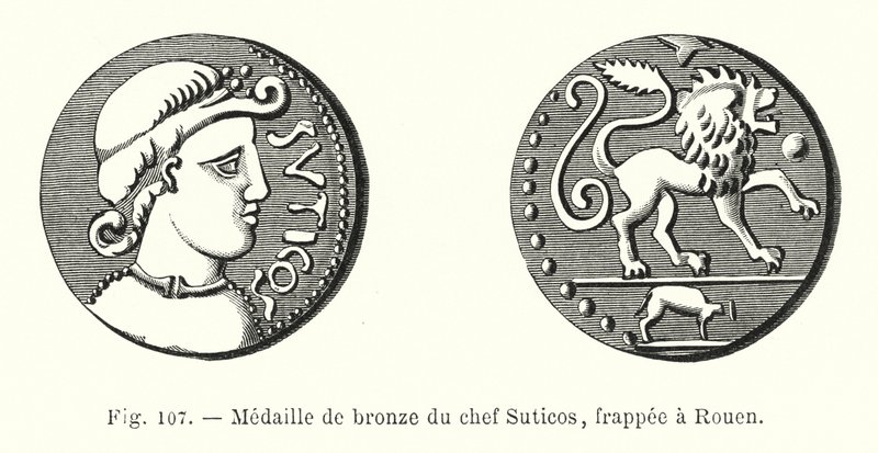 Brązowy medal Wódz Suticos, wybity w Rouen (rycina) autorstwa French School