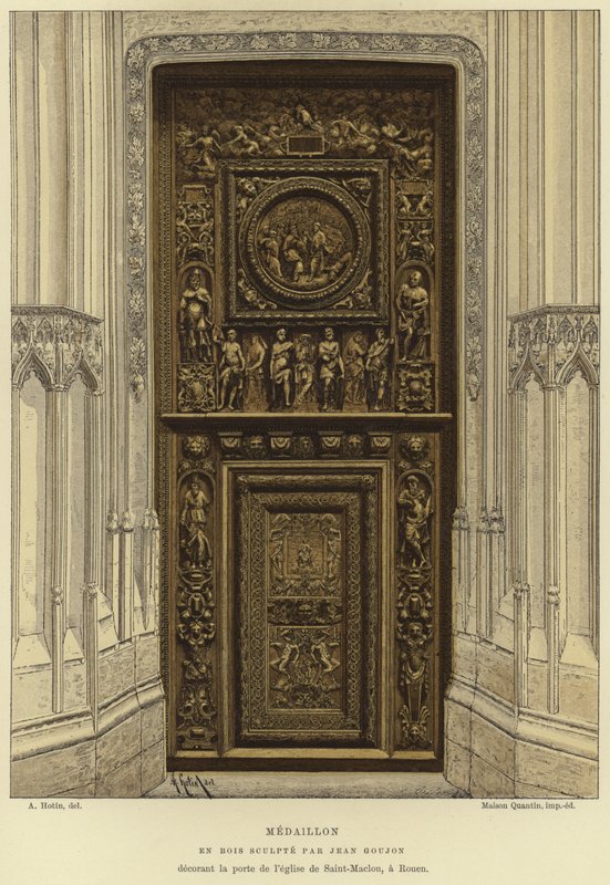 Medalion z drewna wyrzeźbiony przez Jeana Goujona w drzwiach kościoła Saint-Maclou w Rouen autorstwa French School