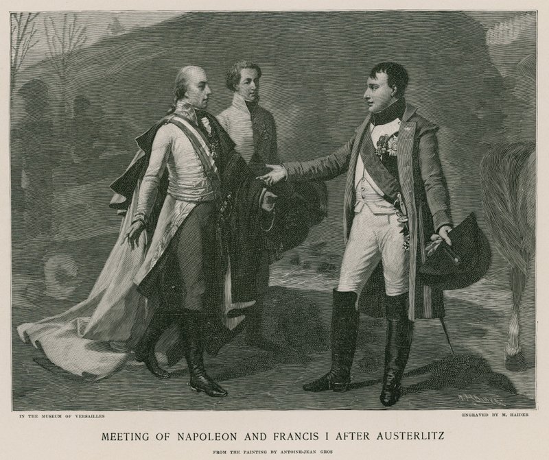 Spotkanie Napoleona i Franciszka I po Austerlitz autorstwa French School