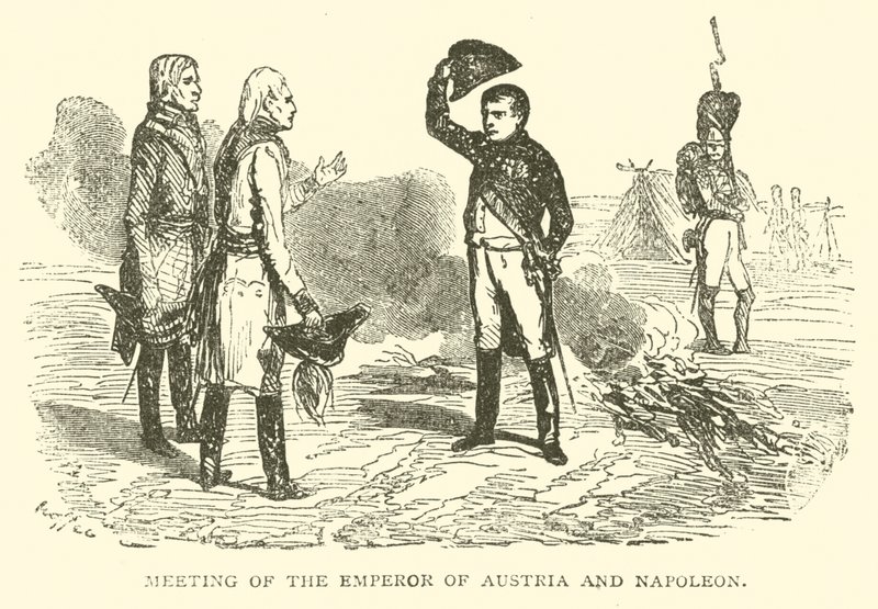 Spotkanie cesarza Austrii i Napoleona (rycina) autorstwa French School