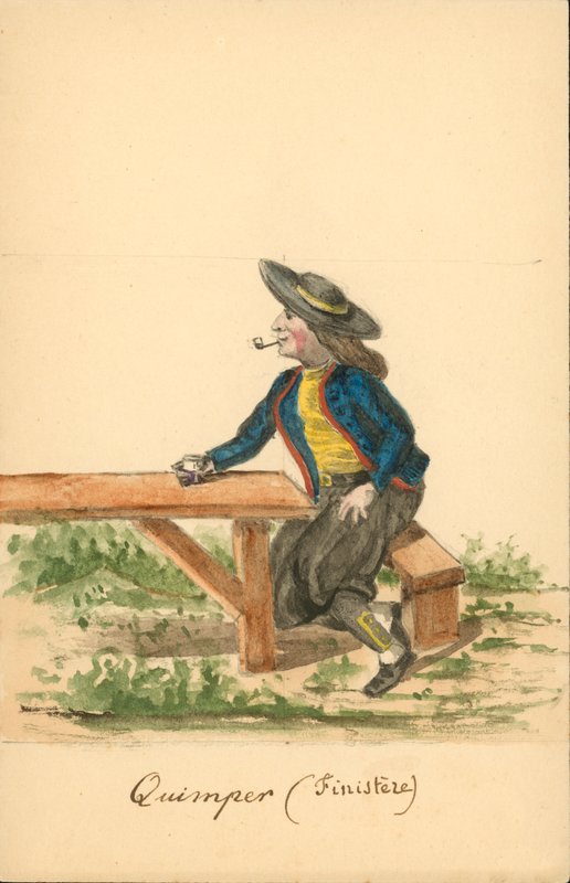 Strój męski z Quimper, Finistere (kolorowa litografia) autorstwa French School