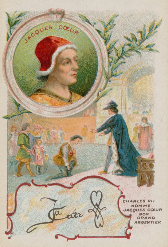 Kupiec Jacques Coeur witany przez króla Karola VII autorstwa French School